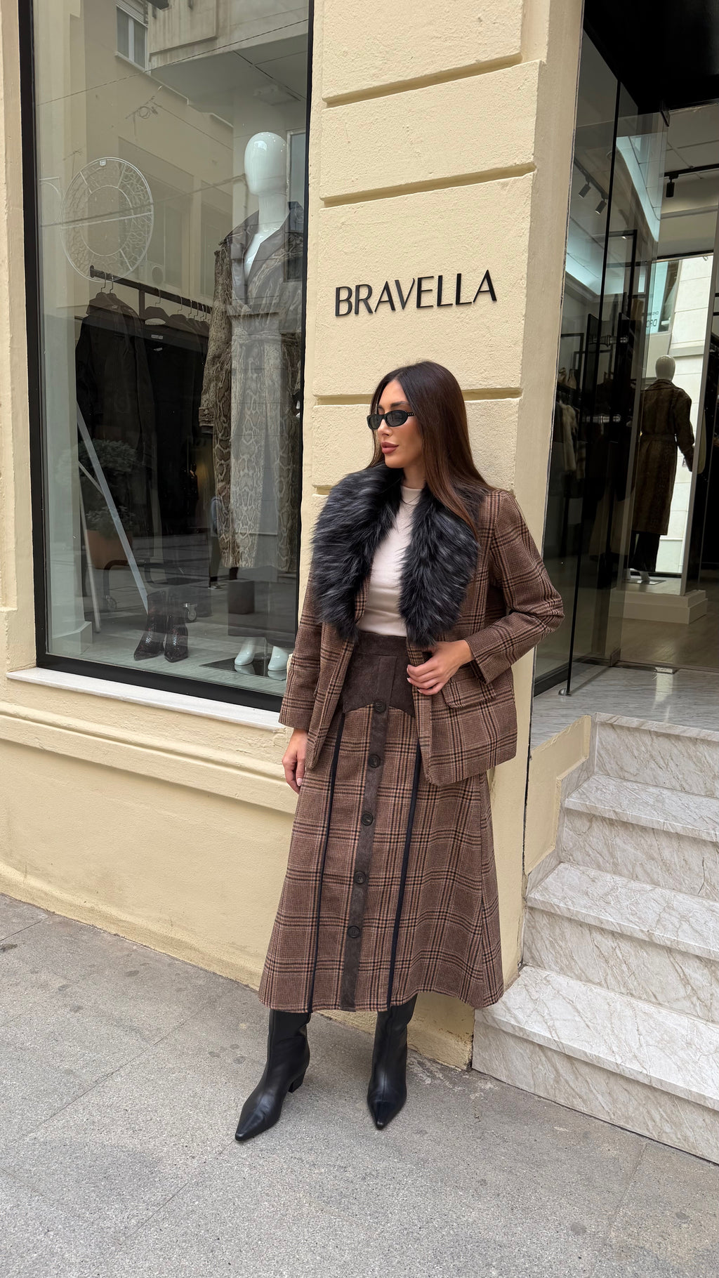 Blazer de cuadros con pelo