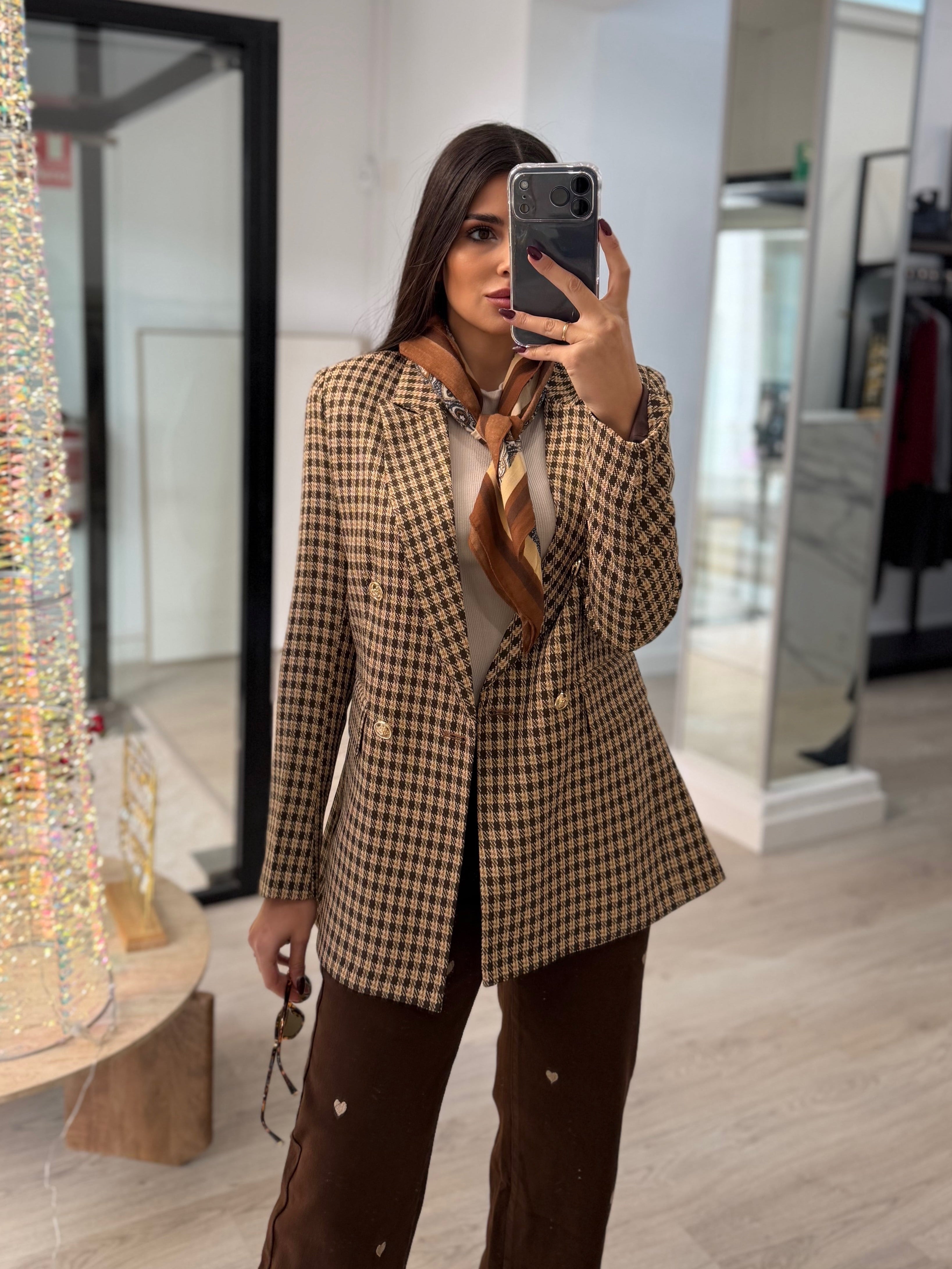 Blazer de cuadros mostaza