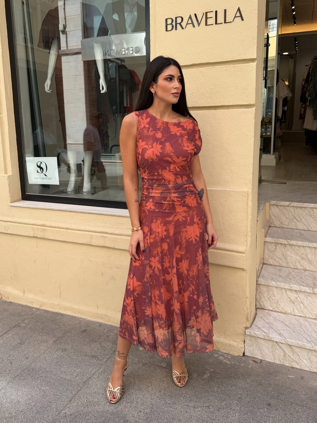Vestido fruncido estampado