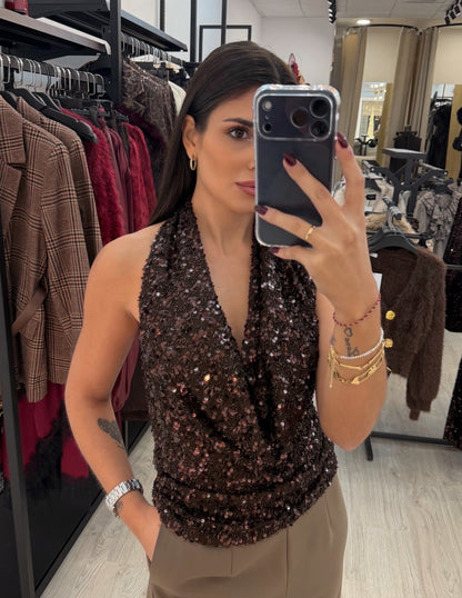 Top lentejuela cobre