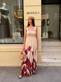 Vestido fruncido palmeras rojas