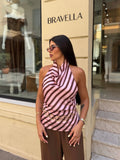 Top satinado rayas rosa
