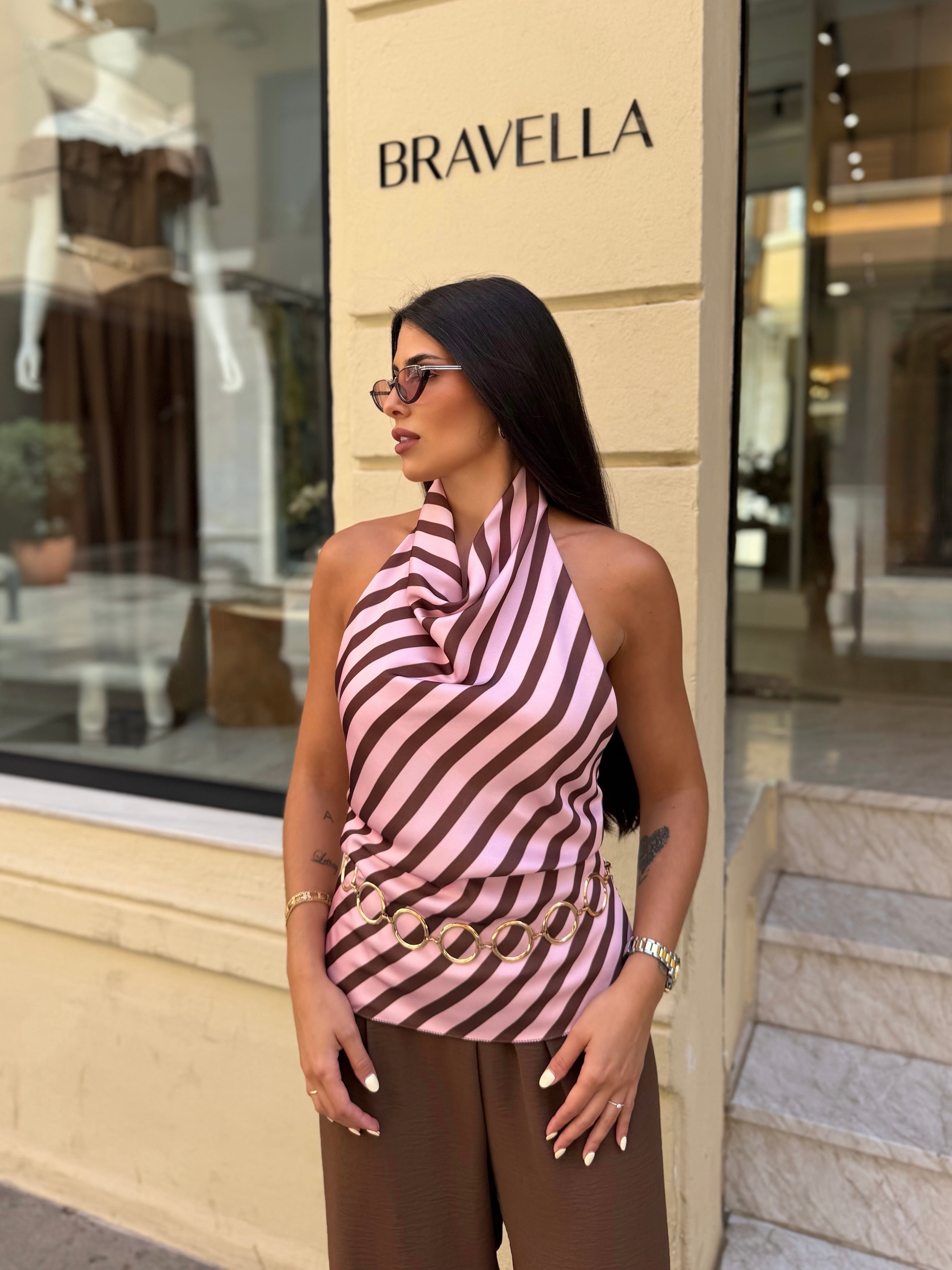 Top satinado rayas rosa
