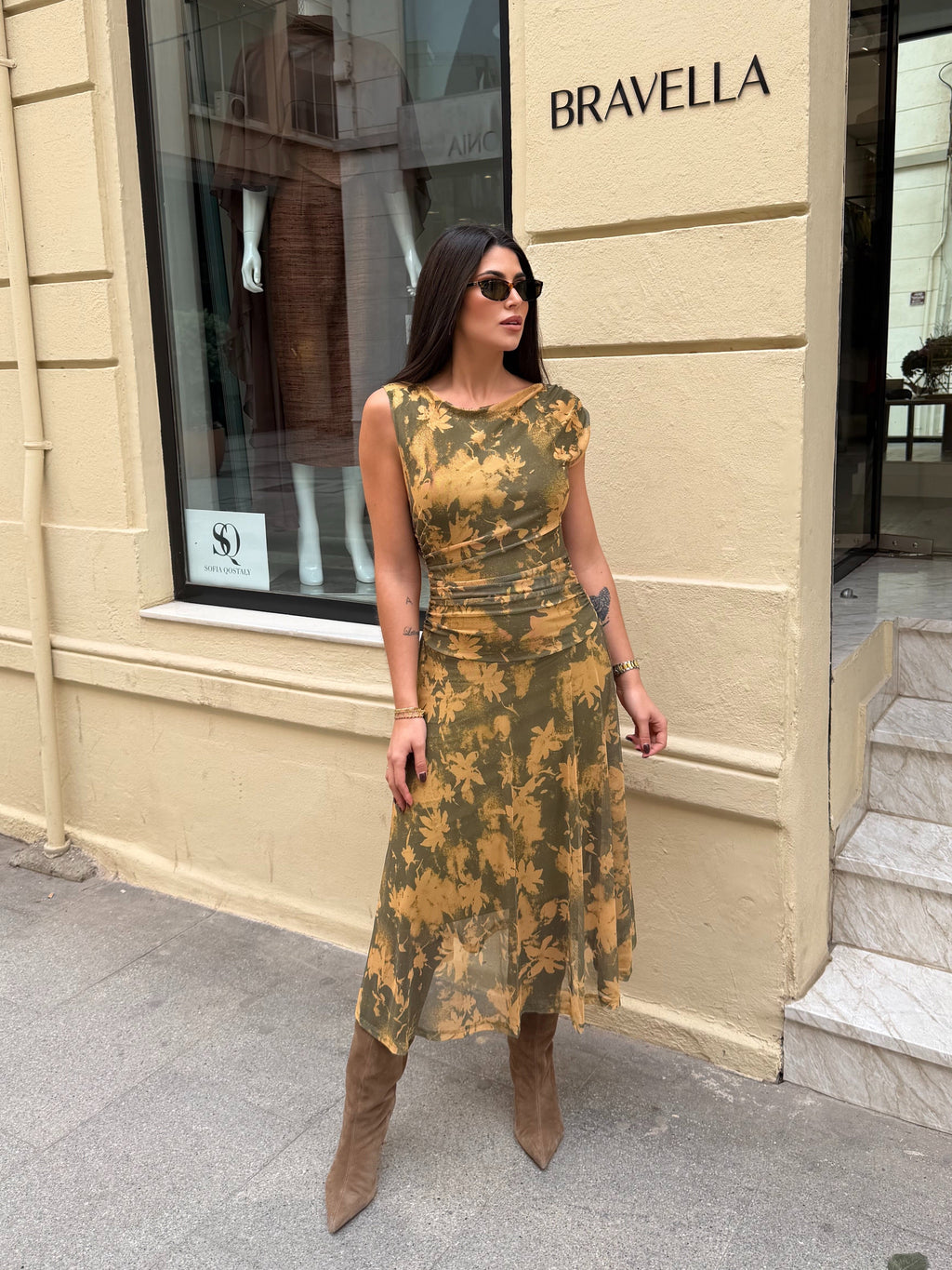 Vestido fruncido estampado