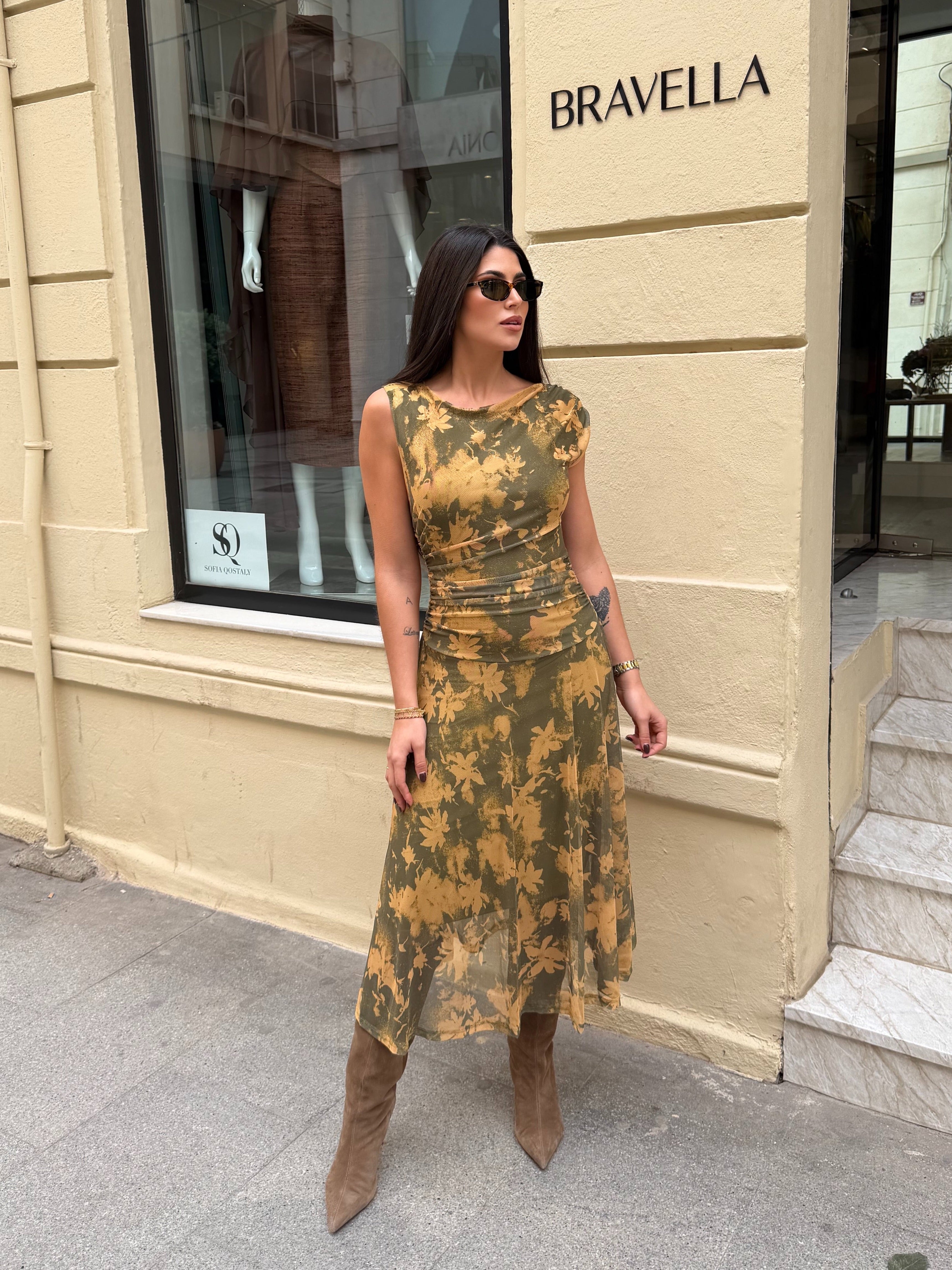 Vestido fruncido estampado