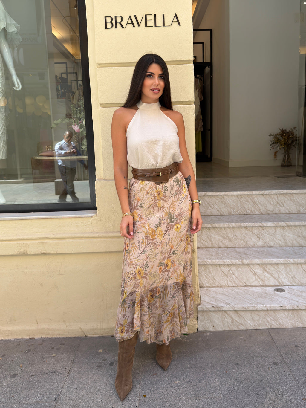 Falda gasa flor amarilla