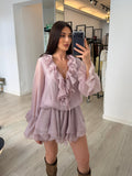 Vestido volantes malva