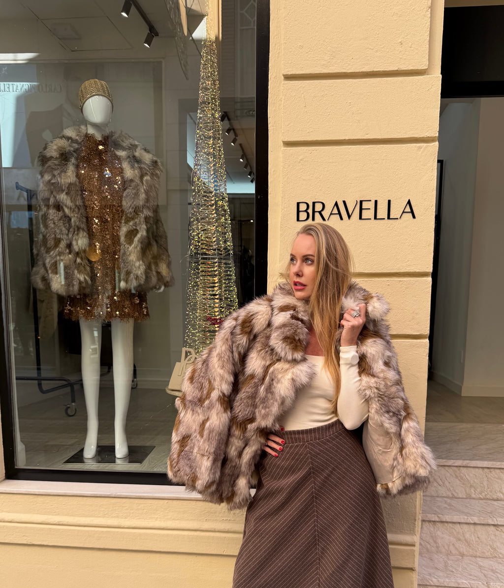 Abrigo pelo combinado blanco