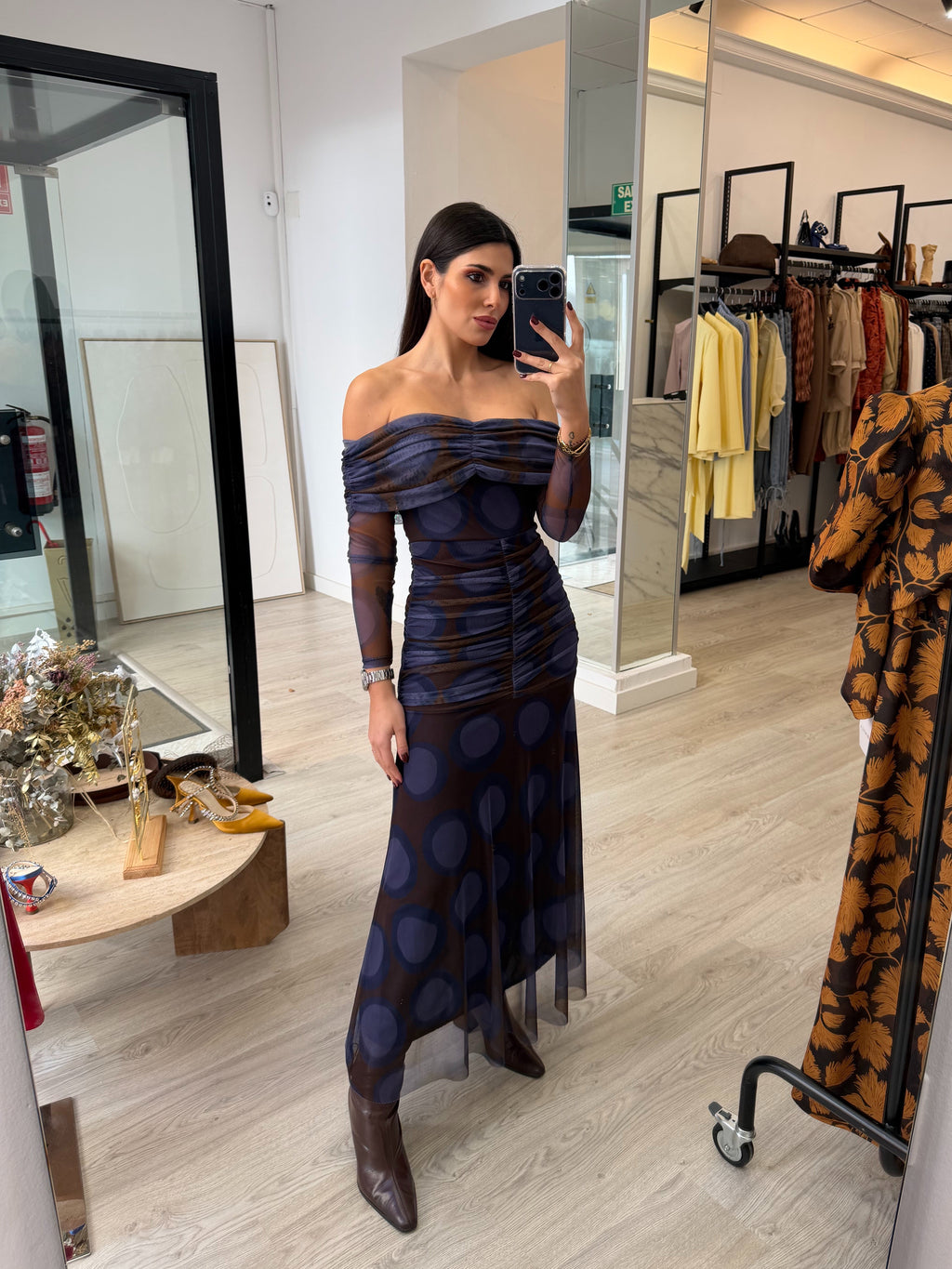 Vestido fruncido lunares