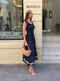 Vestido bordado azul marino