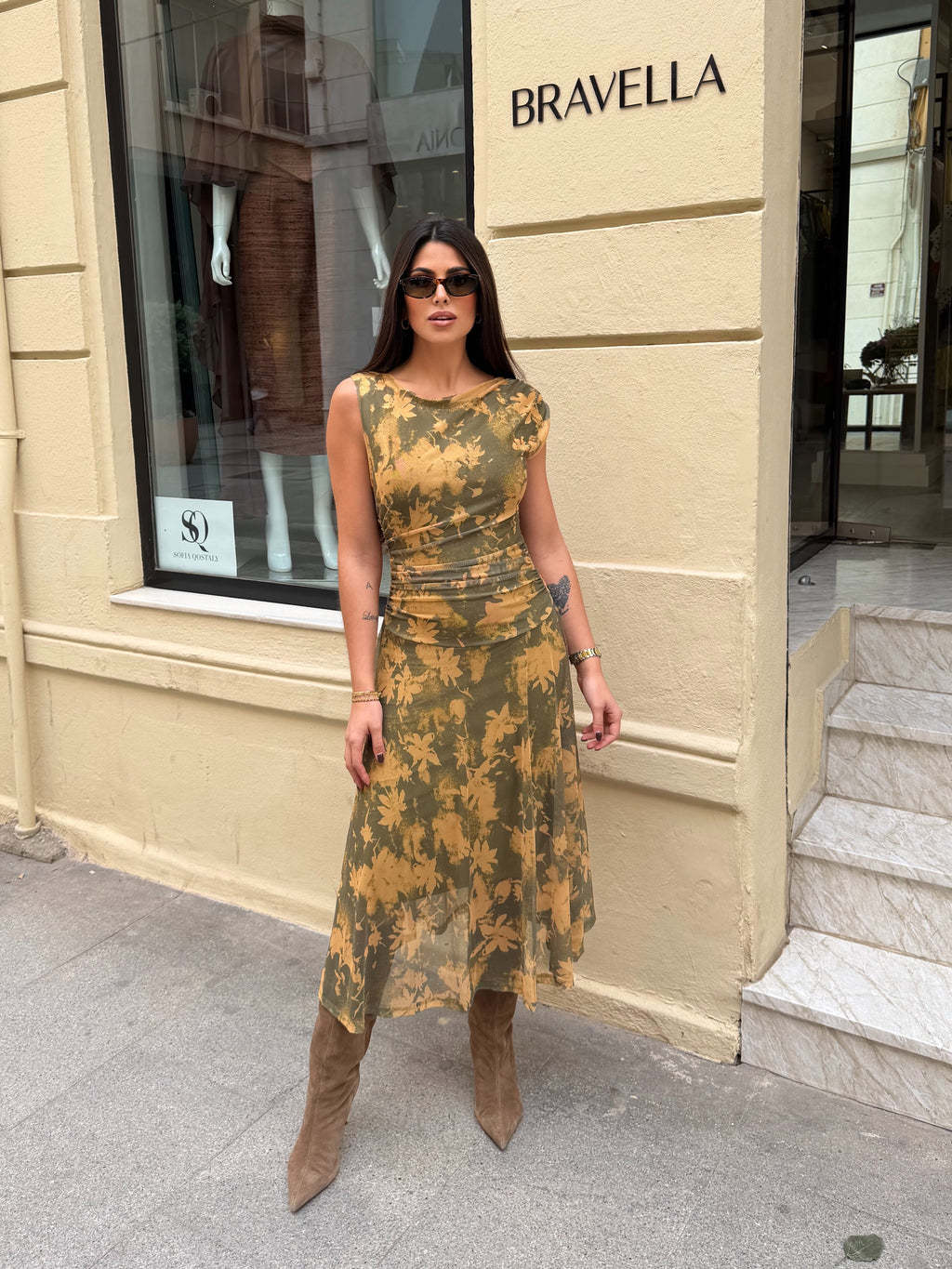 Vestido fruncido estampado