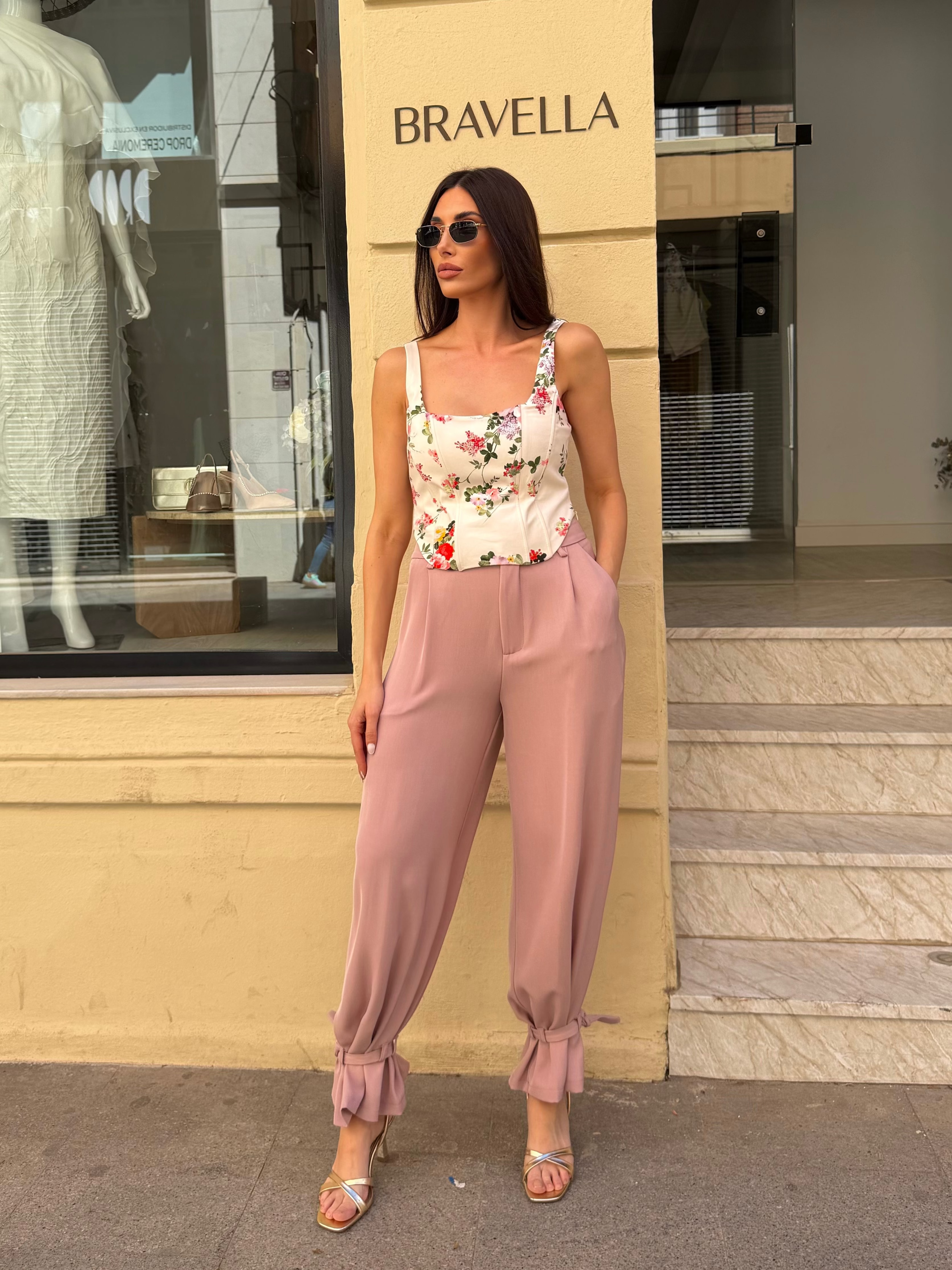 Pantalón fruncido rosa