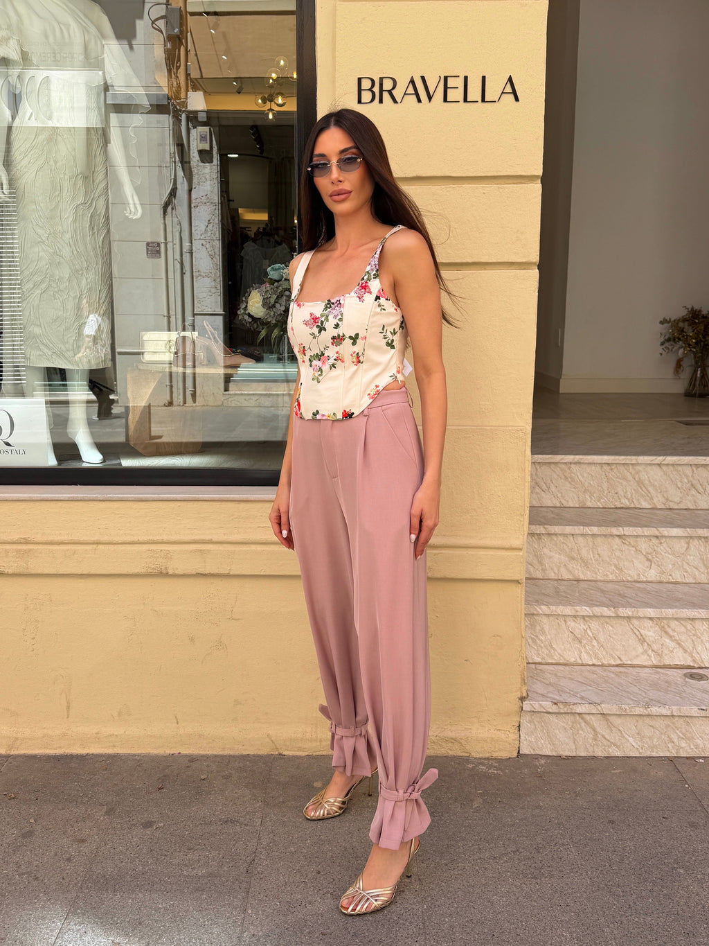 Pantalón fruncido rosa