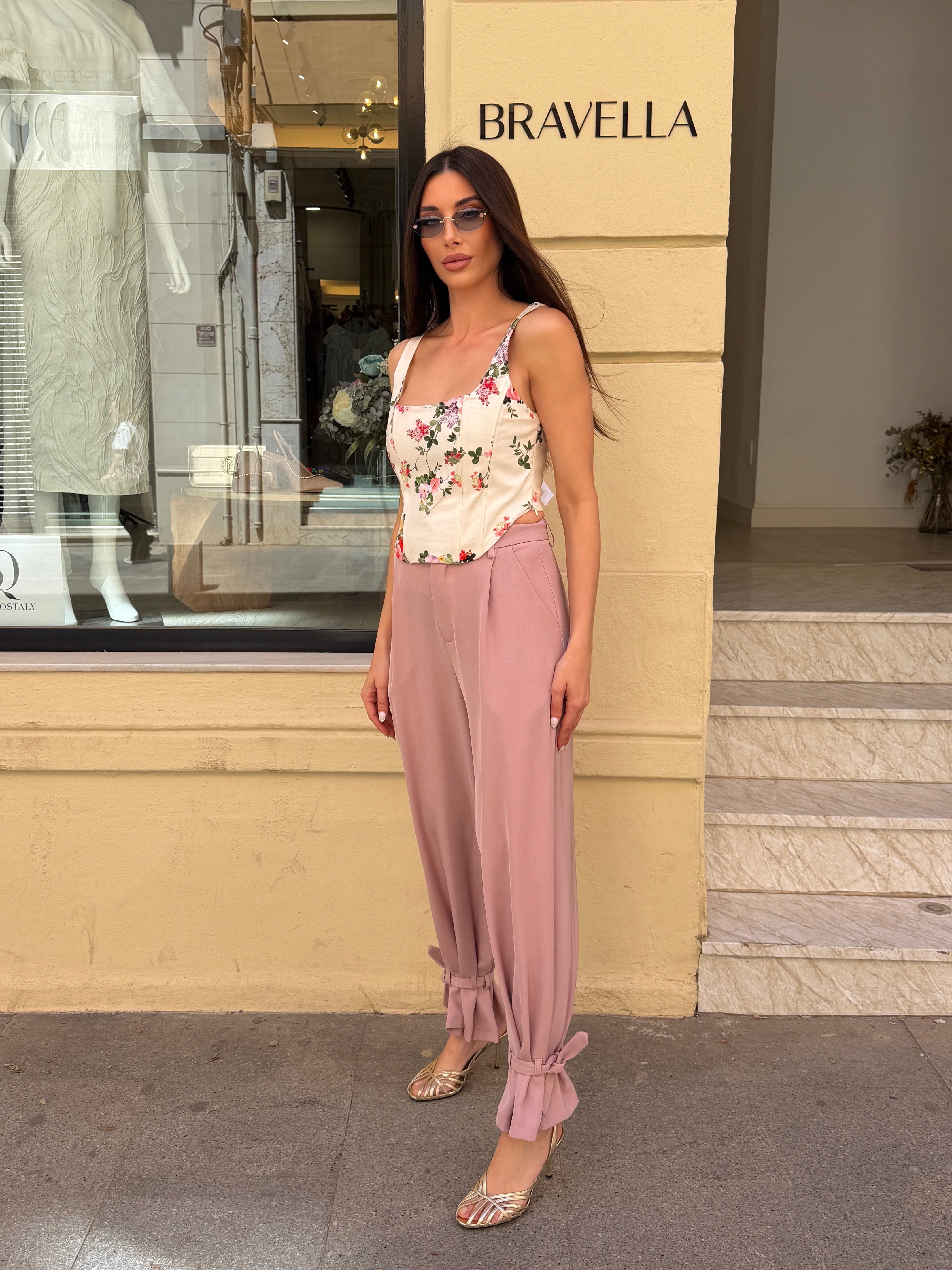 Pantalón fruncido rosa