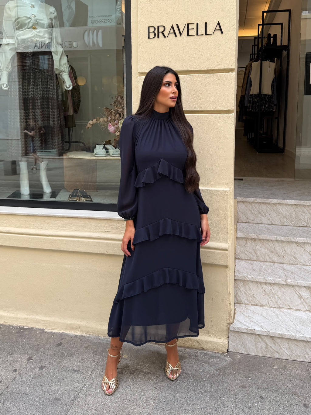 Vestido volante azul marino