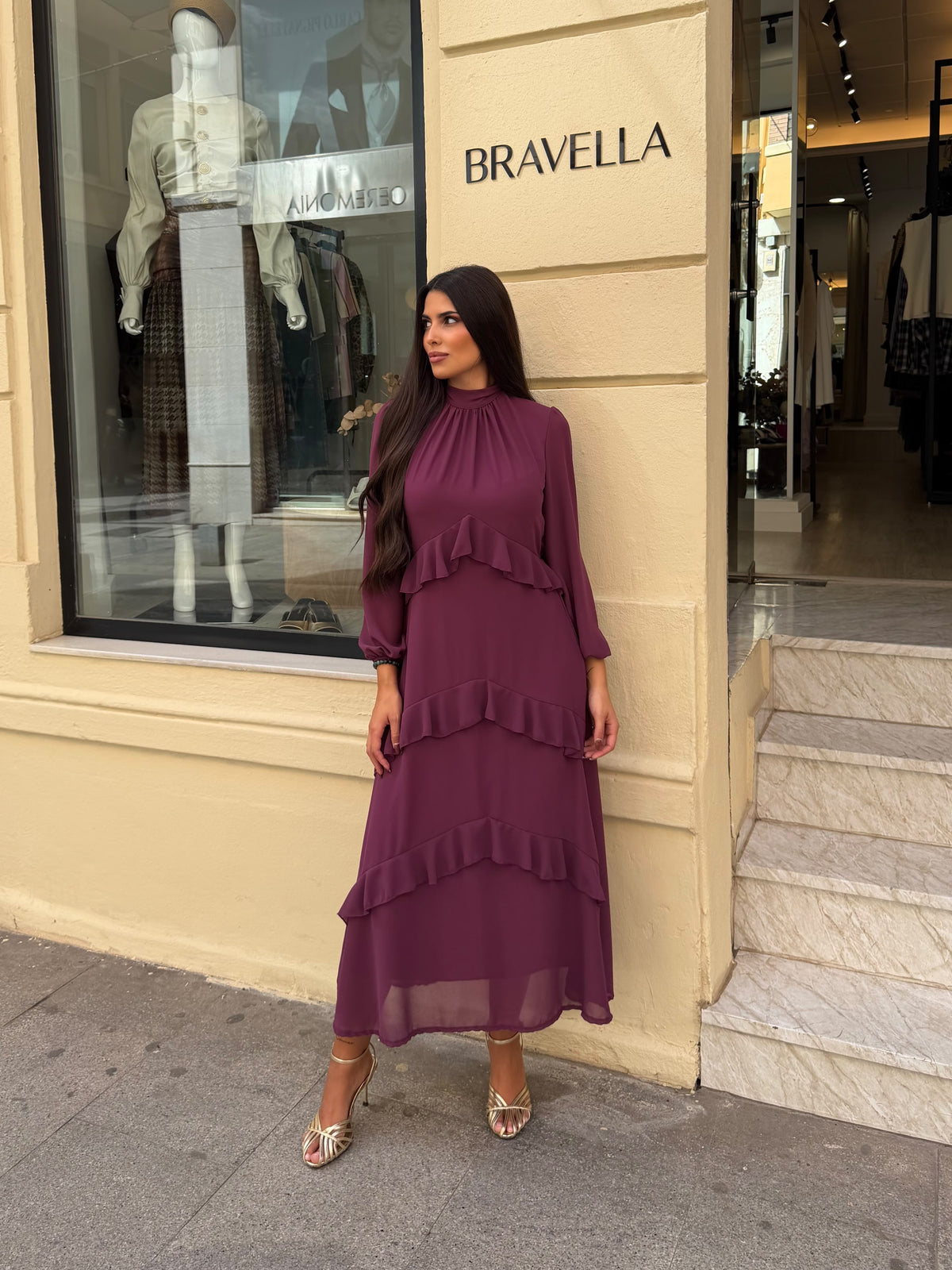 Vestido volante berenjena