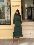 Vestido volante verde botella